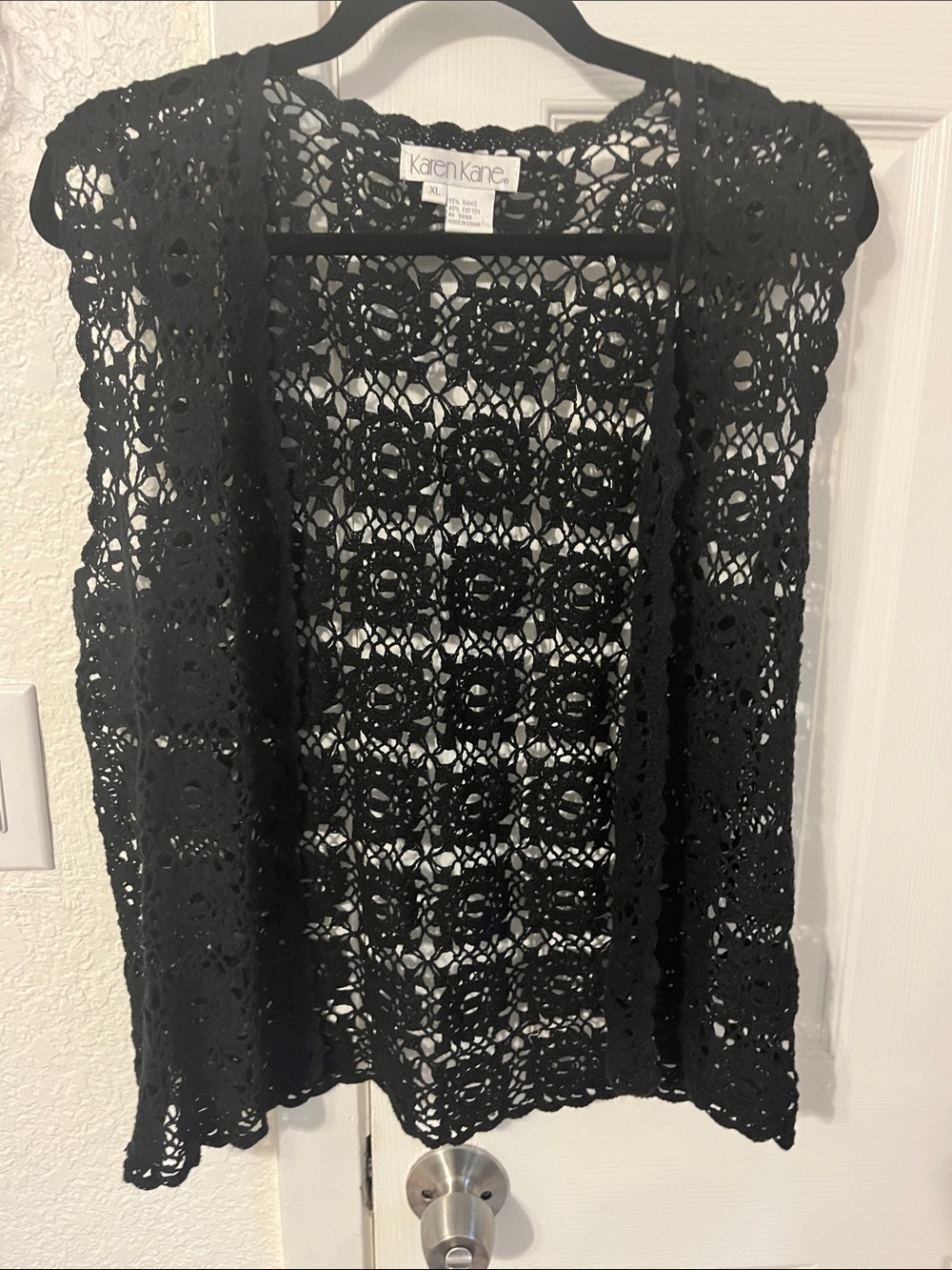 Karen Kane Black Crochet Openwork Vest